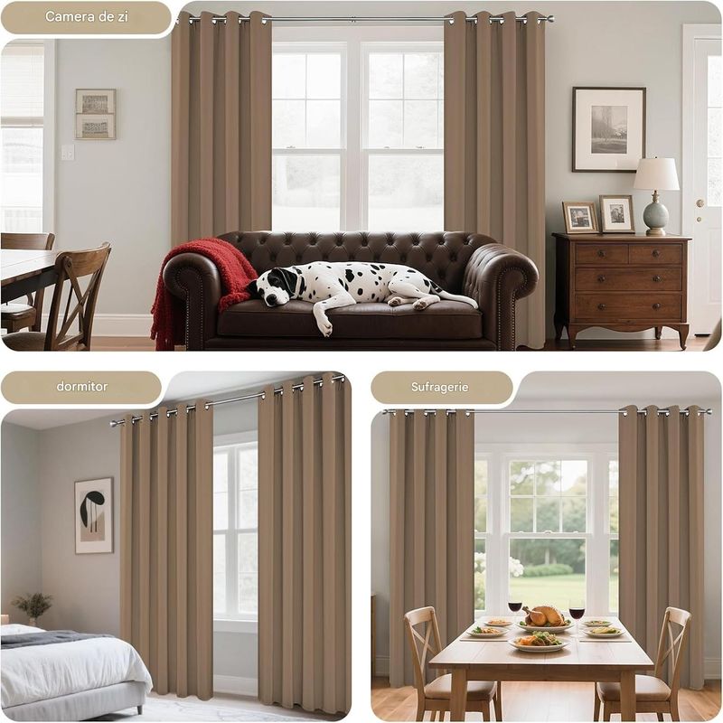 Casa si Gradina - Textile si covoare - Perdele si draperii - Perdele - Perdele termice groase 260 cm inaltime, 140 cm latime, set 2 bucati Maro - Infinity.ro