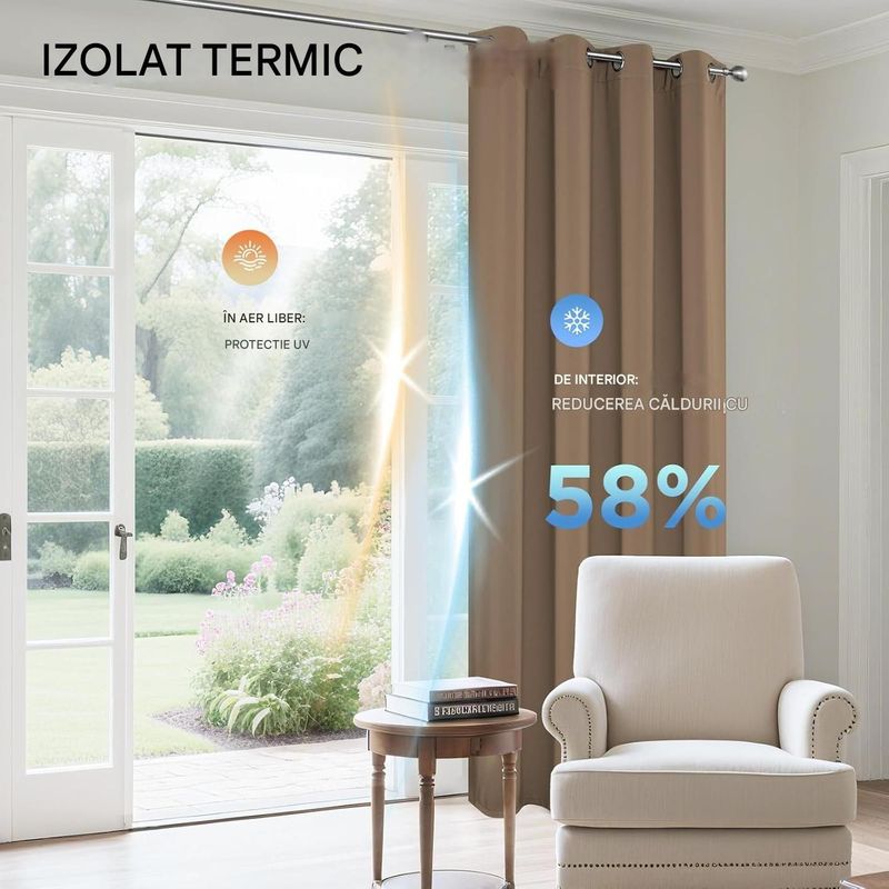 Casa si Gradina - Textile si covoare - Perdele si draperii - Perdele - Perdele termice groase 260 cm inaltime, 140 cm latime, set 2 bucati Maro - Infinity.ro