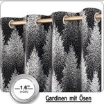 Casa si Gradina - Textile si covoare - Perdele si draperii - Perdele - Perdele opace cu inele metalice, scurte, 245 x 132 cm-set 2 bucati, negru cu model pini - Infinity.ro