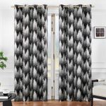 Casa si Gradina - Textile si covoare - Perdele si draperii - Perdele - Perdele opace cu inele metalice, scurte, 245 x 132 cm-set 2 bucati, negru cu model pini - Infinity.ro