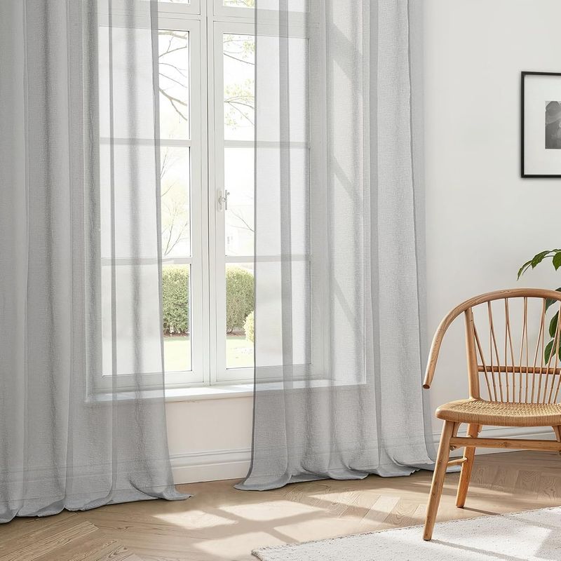 Casa si Gradina - Textile si covoare - Perdele si draperii - Perdele - Perdele semitransparente Gri 210x140 cm set 2 bucati cu inele metalice - Infinity.ro
