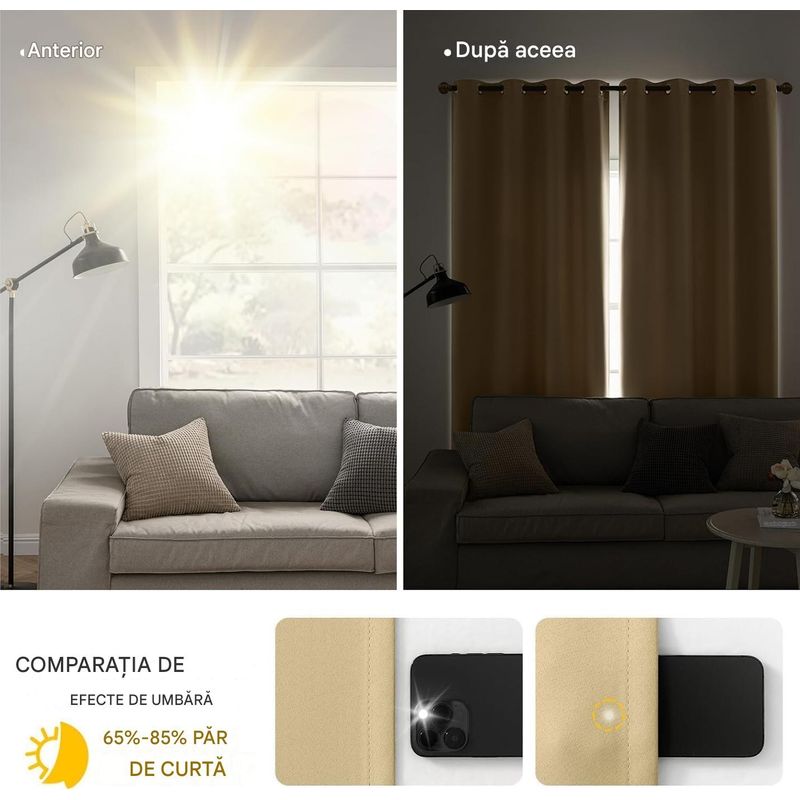 Casa si Gradina - Textile si covoare - Perdele si draperii - Perdele - Perdea termica groasa 280 cm inaltime, 140 cm latime, Bej galbui-1 bucata - Infinity.ro