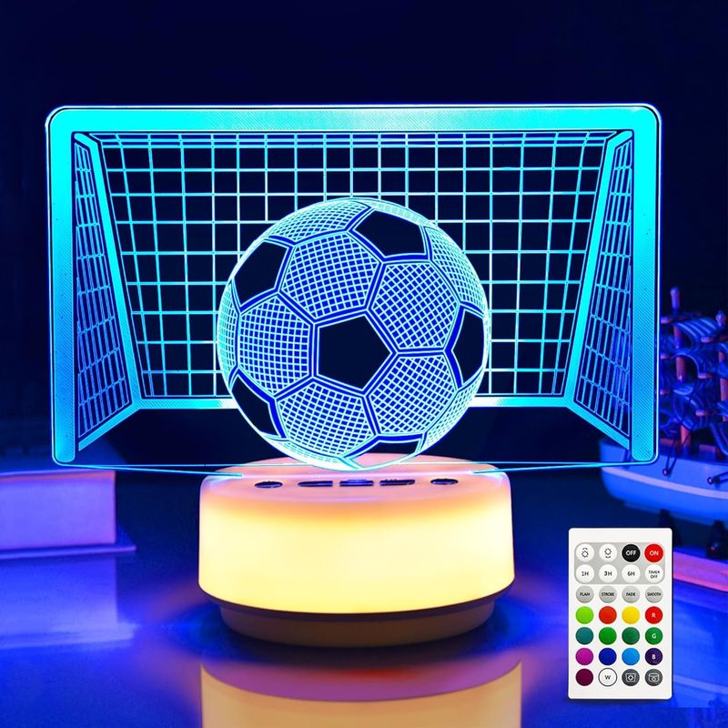 Casa si Gradina - Corpuri si surse de iluminat - Veioze si lampi - Lampi de veghe - Lampa de veghe 3D Fotbal 14 culori, 5 nivele lumina, temporizator, telecomanda - Infinity.ro