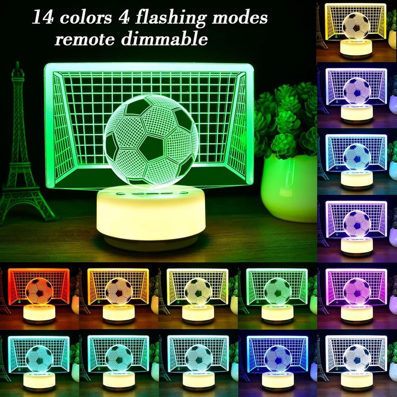 Casa si Gradina - Corpuri si surse de iluminat - Veioze si lampi - Lampi de veghe - Lampa de veghe 3D Fotbal 14 culori, 5 nivele lumina, temporizator, telecomanda - Infinity.ro