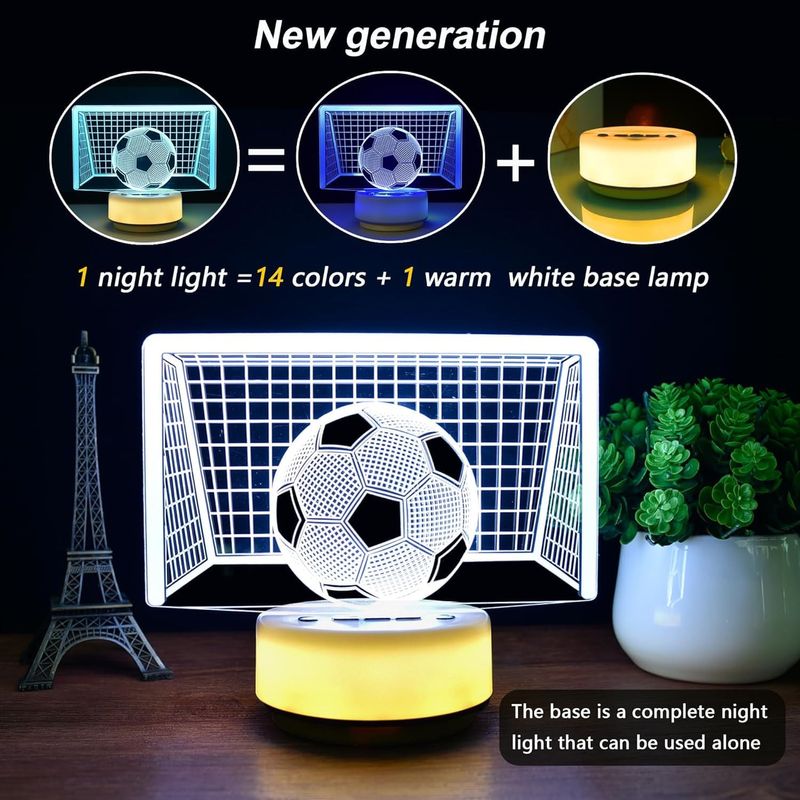 Casa si Gradina - Corpuri si surse de iluminat - Veioze si lampi - Lampi de veghe - Lampa de veghe 3D Fotbal 14 culori, 5 nivele lumina, temporizator, telecomanda - Infinity.ro