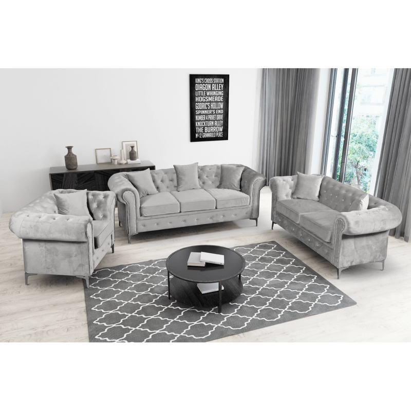 Casa si Gradina - Mobilier - Canapele si coltare - Canapele - Canapea extensibila de lux 3 locuri, stofa gri deschis Velvet, ROMANO - Infinity.ro