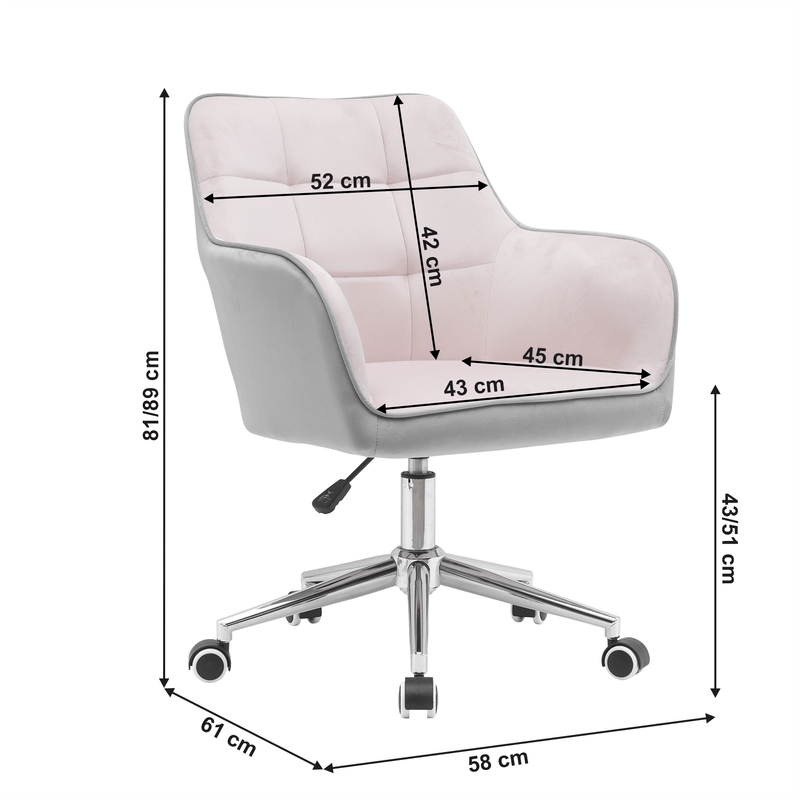 Casa si Gradina - Mobilier - Scaune si fotolii - Scaune - Scaun de birou, tesatura de catifea roz/gri, FELTON NEW - Infinity.ro