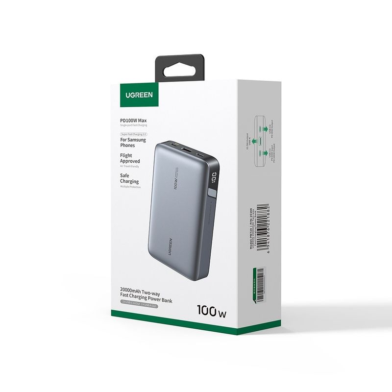 Laptop, Telefoane si Tablete - Telefoane mobile si accesorii - Accesorii Telefoane - Baterii externe - Baterie Externa cu Display Digital, 20000mAh, USB, Type-C, 100W, 5V/3A - Ugreen PB720 (25188) - Black - Infinity.ro
