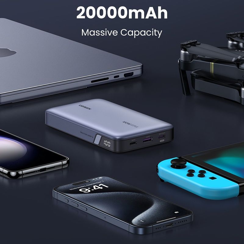 Laptop, Telefoane si Tablete - Telefoane mobile si accesorii - Accesorii Telefoane - Baterii externe - Baterie Externa cu Display Digital, 20000mAh, USB, Type-C, 100W, 5V/3A - Ugreen PB720 (25188) - Black - Infinity.ro