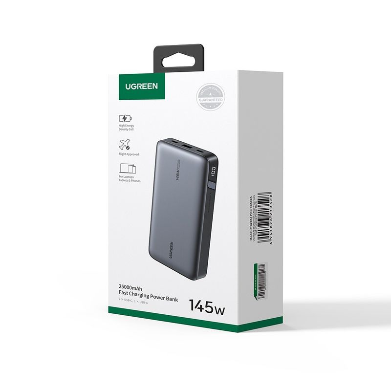 Laptop, Telefoane si Tablete - Telefoane mobile si accesorii - Accesorii Telefoane - Baterii externe - Baterie Externa cu Display Digital, USB, 2x Type-C, 25000mAh, PD3.0, 145W, 5V/3A - Ugreen PB205 (90597A) - Space Gray - Infinity.ro
