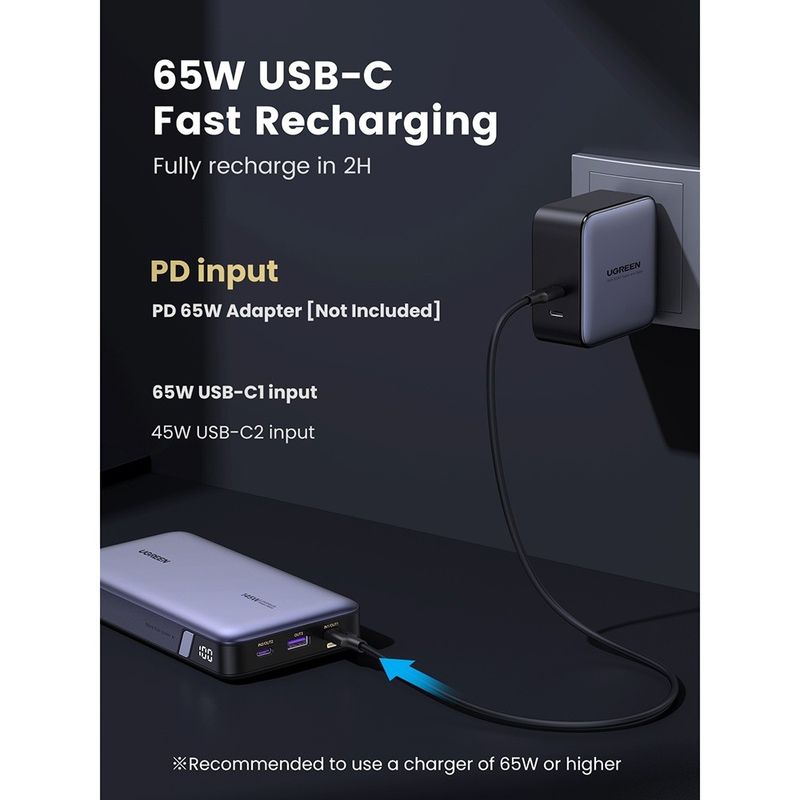 Laptop, Telefoane si Tablete - Telefoane mobile si accesorii - Accesorii Telefoane - Baterii externe - Baterie Externa cu Display Digital, USB, 2x Type-C, 25000mAh, PD3.0, 145W, 5V/3A - Ugreen PB205 (90597A) - Space Gray - Infinity.ro