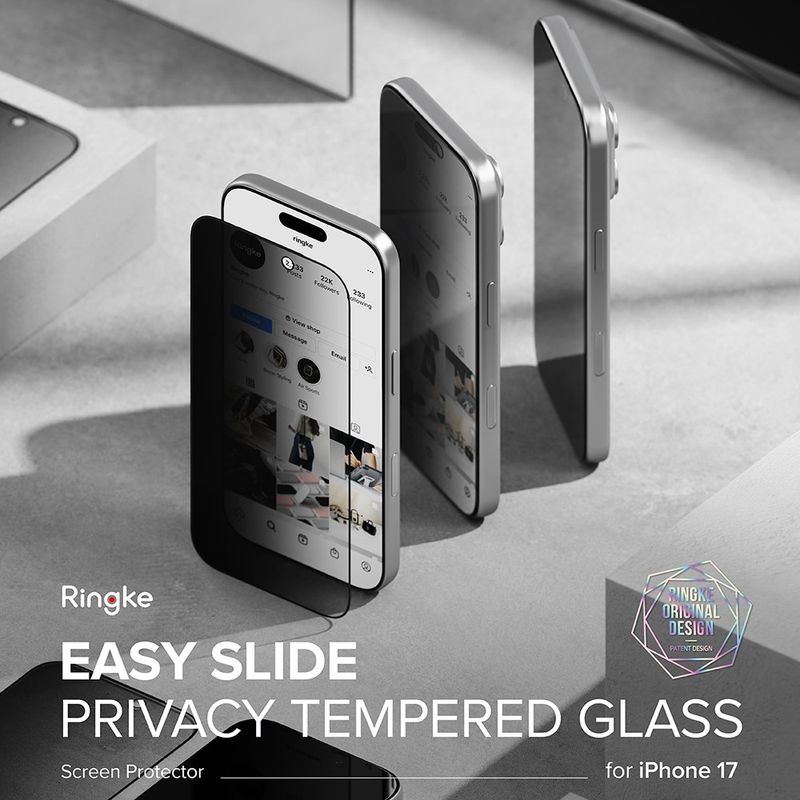 Laptop, Telefoane si Tablete - Telefoane mobile si accesorii - Accesorii Telefoane - Folii protectie telefoane - Folie pentru iPhone 17 Pro Max (set 2) - Ringke Easy Slide Privacy Tempered Glass - Black - Infinity.ro