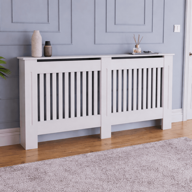 Casa si Gradina - Termice - Calorifere si accesorii - Accesorii calorifere - Mască pentru calorifer alb lucios / lemn MDF cu lamele verticale - Infinity.ro
