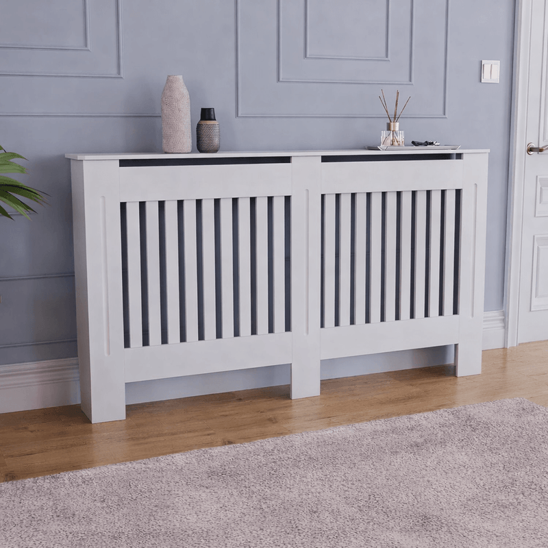 Casa si Gradina - Termice - Calorifere si accesorii - Accesorii calorifere - Mască pentru calorifer alb lucios / lemn MDF cu lamele verticale - Infinity.ro