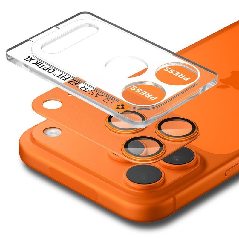Laptop, Telefoane si Tablete - Telefoane mobile si accesorii - Accesorii Telefoane - Folii protectie telefoane - Folie Camera pentru iPhone 17 Pro - Spigen Glas.tR Optik EZ Fit Pro XL (AGL10645) - Orange - Infinity.ro