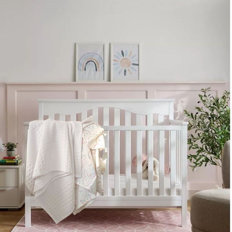 Casa si Gradina - Textile si covoare - Lenjerii de pat - Lenjerii copii - Set 2 piese patut Kotonia Home Bebe - pled gofrat alb si cearceaf pat ranforce - 120x150 cm, decor iepurasi - Infinity.ro