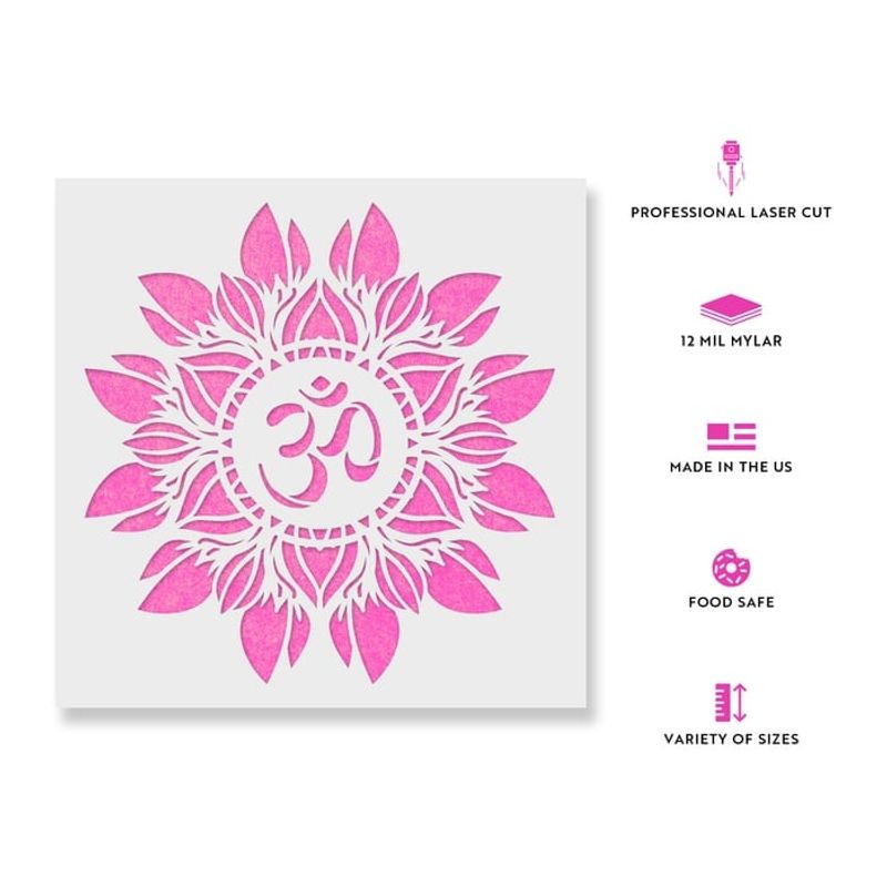 Casa si Gradina - Decoratiuni - DIY - Sabloane decorative pereti - Sablon Perete vopsire, tencuiala 0.7mm Om Flower Mandala Refolosibil, model MXSP7150, 200 x 200 mm - Infinity.ro