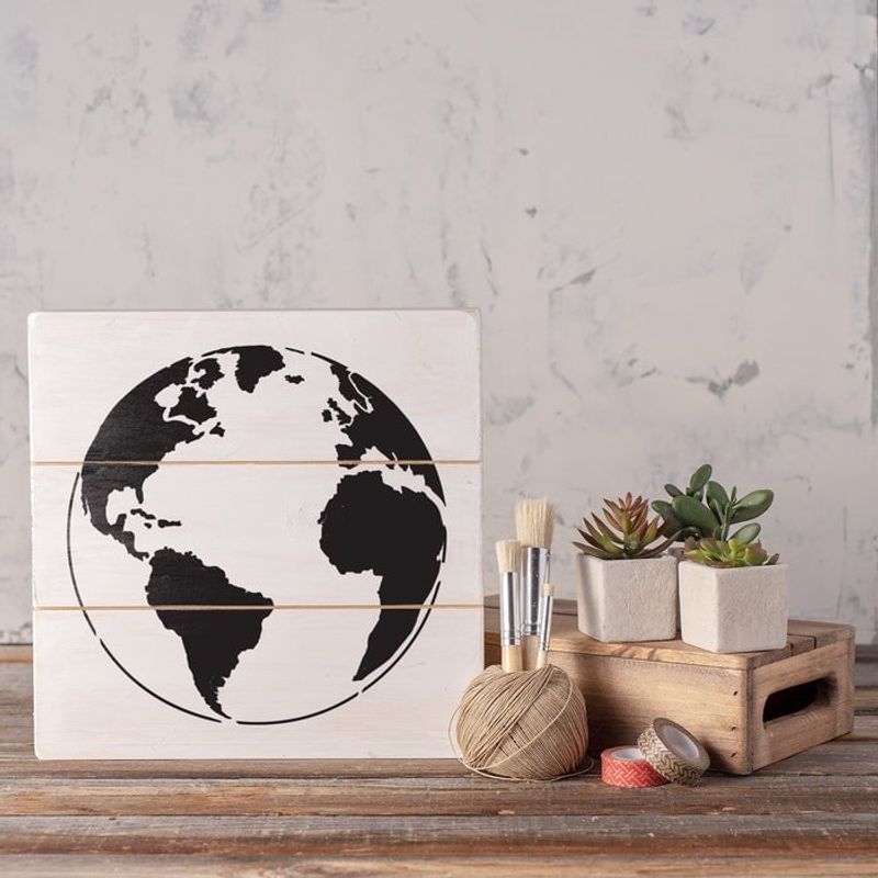 Casa si Gradina - Decoratiuni - DIY - Sabloane decorative pereti - Sablon Perete vopsire, tencuiala 0.7mm Earth Stencil Refolosibil, model MXSP7176, 200 x 200 mm - Infinity.ro