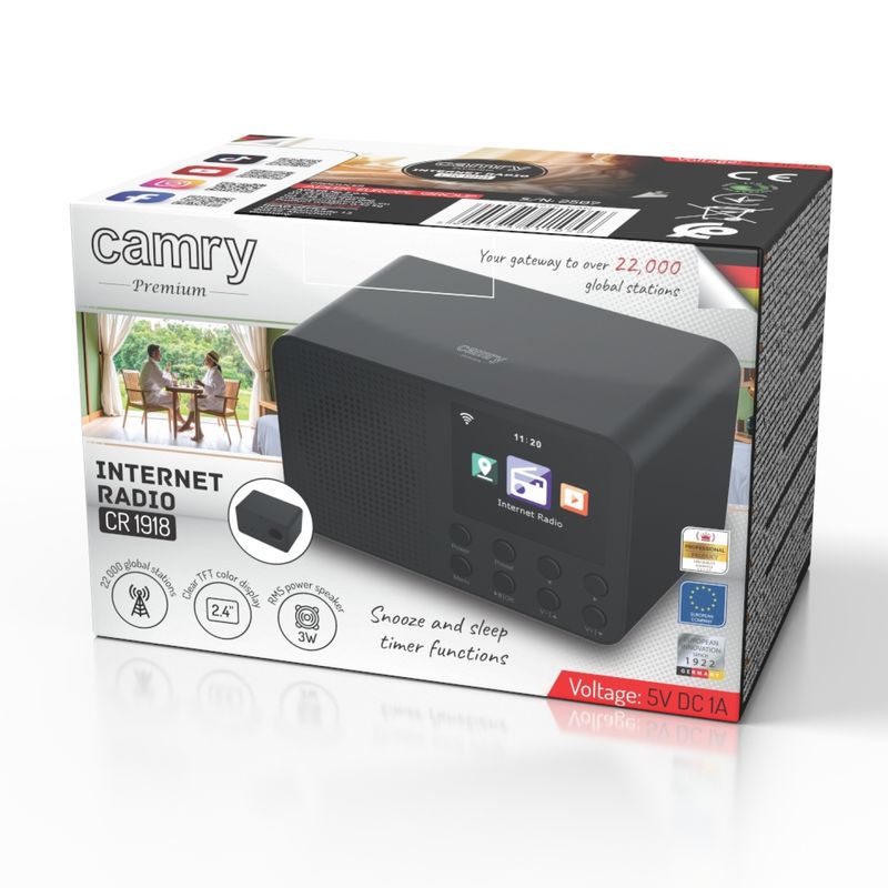 TV, Audio-Video si Foto - Portabile audio - Radio - Internet Radio Camry CR1918, display TFT, ceas desteptator, Bluetooth - Infinity.ro