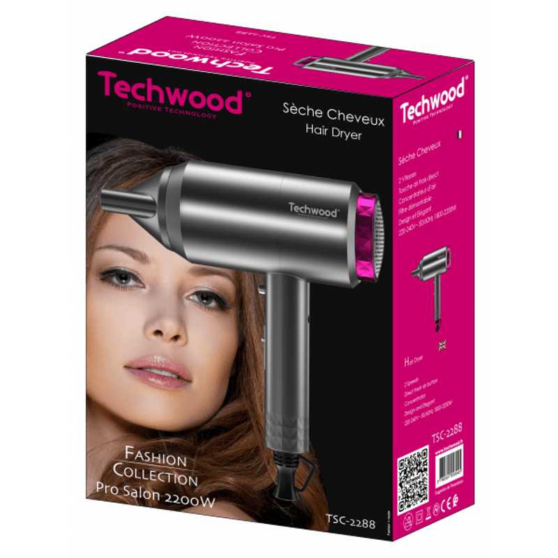 Ingrijire personala si Cosmetice - Aparate & accesorii ingrijire personala - Hair styling - Uscatoare de par - Uscator de par Techwood TSC-2288, 2200W, 2 trepte viteza, aer rece, concentrator - Infinity.ro
