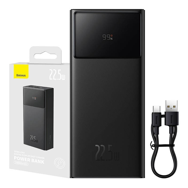 Laptop, Telefoane si Tablete - Telefoane mobile si accesorii - Accesorii Telefoane - Baterii externe - Acumulator Extern Baseus Star-Lord Digital Display 30000mAh 22.5W 2xUSB USB-C, Negru - Infinity.ro