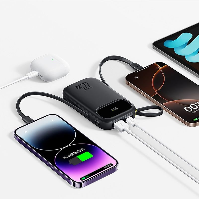 Laptop, Telefoane si Tablete - Telefoane mobile si accesorii - Accesorii Telefoane - Baterii externe - Baterie externa 20000 mAh Baseus EnerFill FC31, 22.5W, USB-C, Lightning, USB-A, Cabluri integrate, Display LED, Negru - Infinity.ro