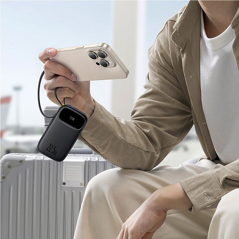 Laptop, Telefoane si Tablete - Telefoane mobile si accesorii - Accesorii Telefoane - Baterii externe - Baterie externa 20000 mAh Baseus EnerFill FC31, 22.5W, USB-C, Lightning, USB-A, Cabluri integrate, Display LED, Negru - Infinity.ro