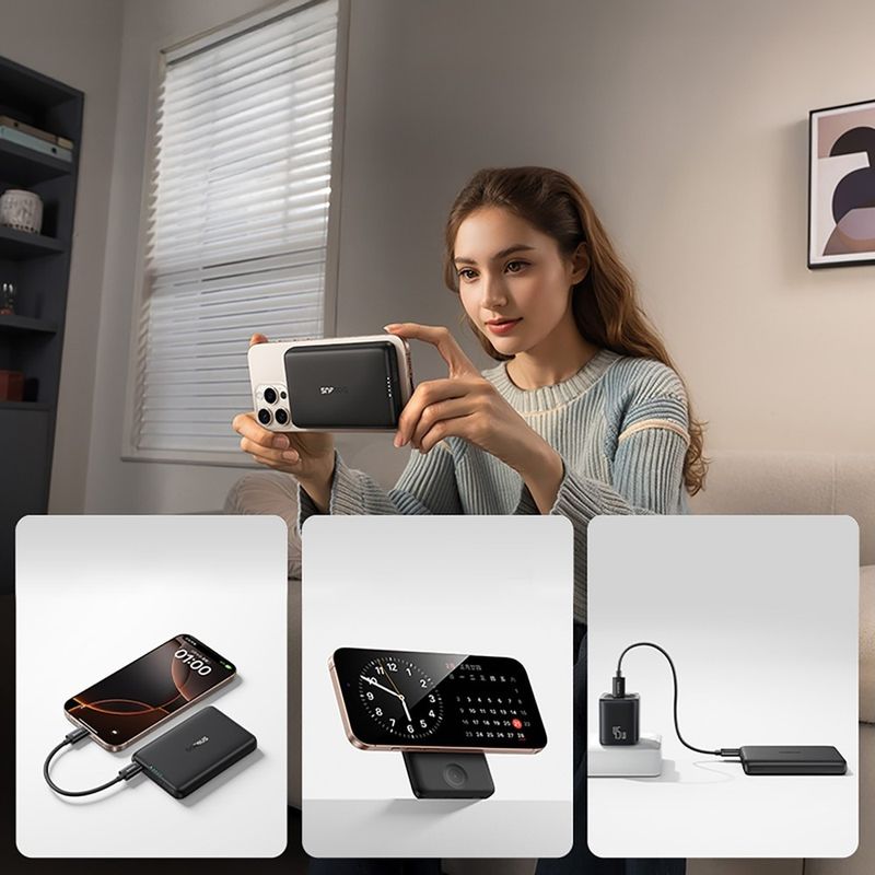 Laptop, Telefoane si Tablete - Telefoane mobile si accesorii - Accesorii Telefoane - Baterii externe - Baterie externa 10000 mAh Baseus EnerFill FM11, 27W, Incarcare Wireless 15W, USB-C, Negru - Infinity.ro