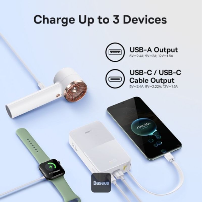Laptop, Telefoane si Tablete - Telefoane mobile si accesorii - Accesorii Telefoane - Baterii externe - Baterie externa Baseus EnerFill FC51 Bipow2 Pro, 20000mAh, 1x Type-C, alb, 2.4A - Infinity.ro