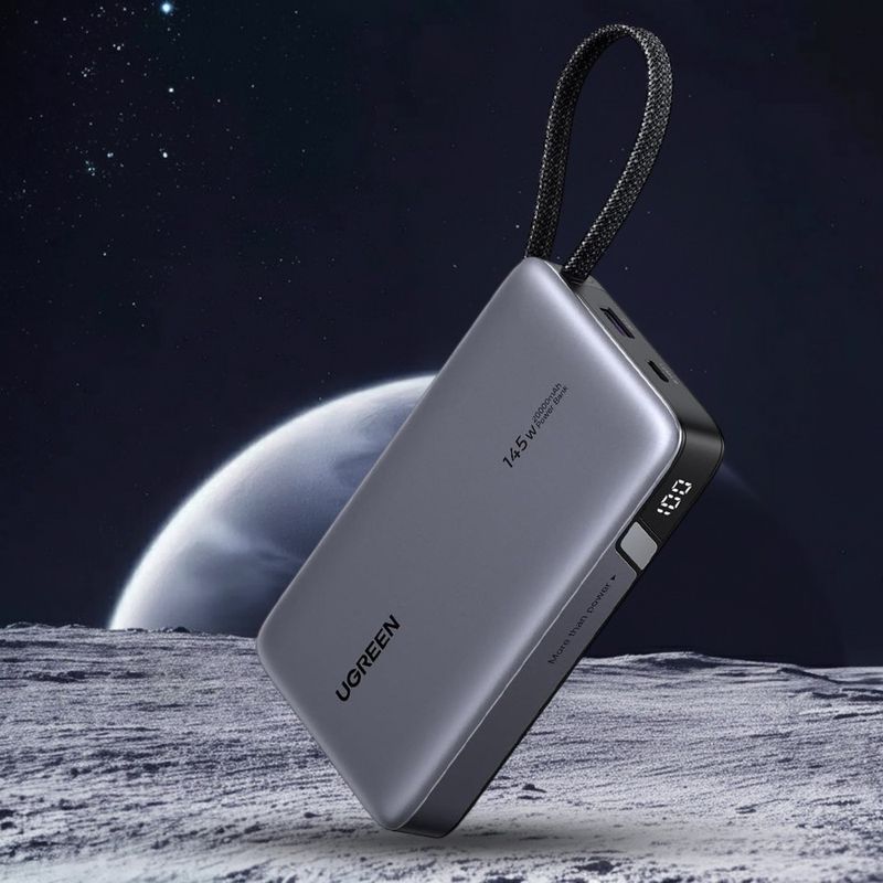 Laptop, Telefoane si Tablete - Telefoane mobile si accesorii - Accesorii Telefoane - Baterii externe - Power Bank (55992B), Ugreen, Fast Charging, Digital Display, USB, Type-C, Built-In USB-C Cable, 145W, 20000mAh - Grey - Infinity.ro