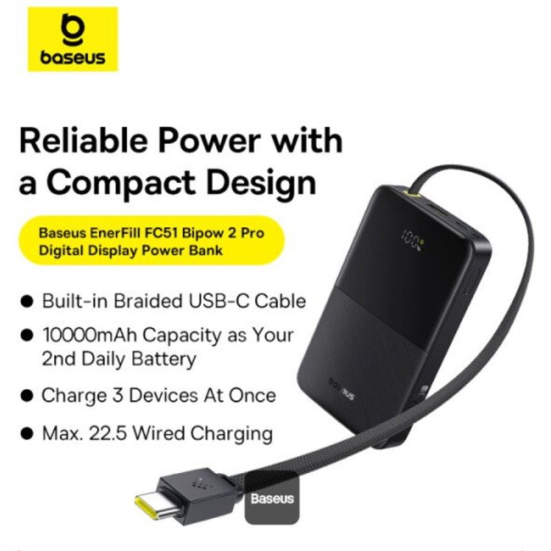 Laptop, Telefoane si Tablete - Telefoane mobile si accesorii - Accesorii Telefoane - Baterii externe - Baterie externa Baseus, model EnerFill FC51 Bipow 2 Pro, capacitate 30000mAh, 22.5W, 1 x USB, 1 x USB Type-C - Infinity.ro