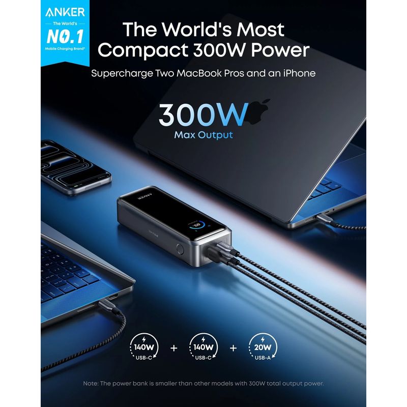Laptop, Telefoane si Tablete - Telefoane mobile si accesorii - Accesorii Telefoane - Baterii externe - Baterie externa Anker Prime 26.250 mAh, 300W, USB-C, 2x USB-C, 1x USB-A, Smart Display, Negru - Infinity.ro
