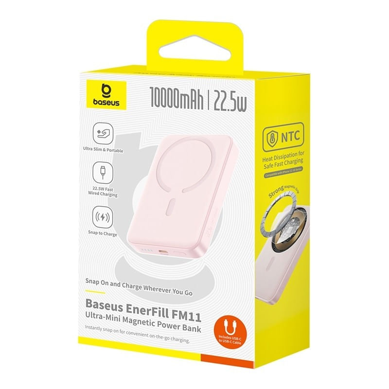 Laptop, Telefoane si Tablete - Telefoane mobile si accesorii - Accesorii Telefoane - Baterii externe - Acumulator extern Baseus EnerFill FM11 Magnetic 10.000 mAh, 22.5W, Roz - Infinity.ro