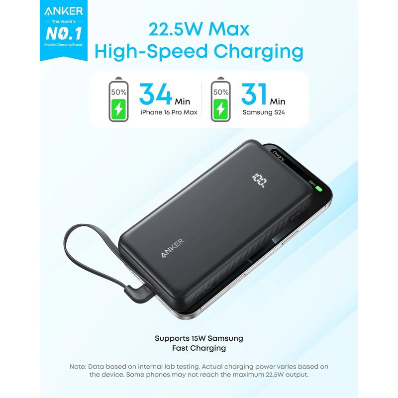 Laptop, Telefoane si Tablete - Telefoane mobile si accesorii - Accesorii Telefoane - Baterii externe - Baterie externa Anker A110E, 20000 mAh, 22.5W, USB-C, USB-A, Negru, 14.07x7.17x2.77cm - Infinity.ro