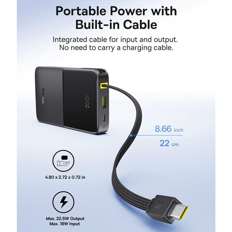 Laptop, Telefoane si Tablete - Telefoane mobile si accesorii - Accesorii Telefoane - Baterii externe - Power Bank BASEUS 10000 mAh 22.5W + cablu incorporat Type-C, EnerFill FC51 Bipow 2 Pro, negru - Infinity.ro