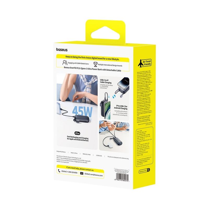 Laptop, Telefoane si Tablete - Telefoane mobile si accesorii - Accesorii Telefoane - Baterii externe - Baterie externa Baseus EnerFill FC21 Qpow3 Ultra, 20000mAh, 22, 5W, Negru, 122, 4x69, 9x32, 4mm - Infinity.ro