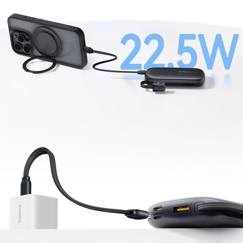 Laptop, Telefoane si Tablete - Telefoane mobile si accesorii - Accesorii Telefoane - Baterii externe - Baterie externa 10000 mAh Baseus EnerFill FC21, 22.5W, 1 x Cablu USB-C / Lightning, 1x Port USB, Negru - Infinity.ro
