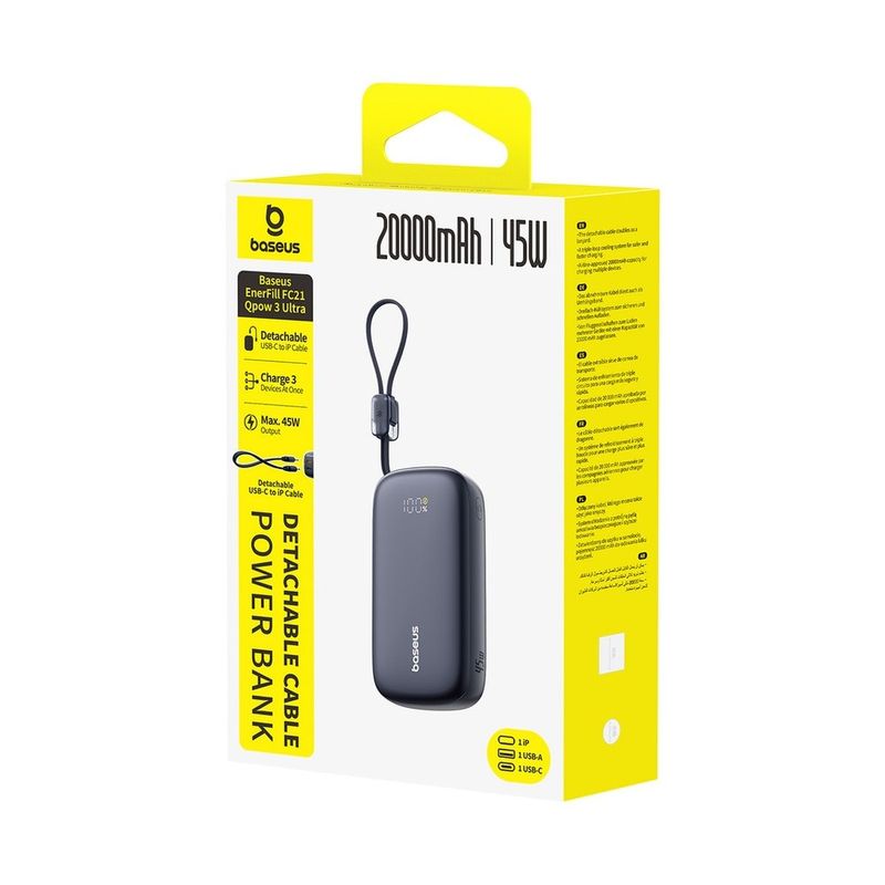 Laptop, Telefoane si Tablete - Telefoane mobile si accesorii - Accesorii Telefoane - Baterii externe - Baterie externa Baseus EnerFill FC21 Qpow3 Ultra, 20000mAh, 22, 5W, Negru, 122, 4x69, 9x32, 4mm - Infinity.ro