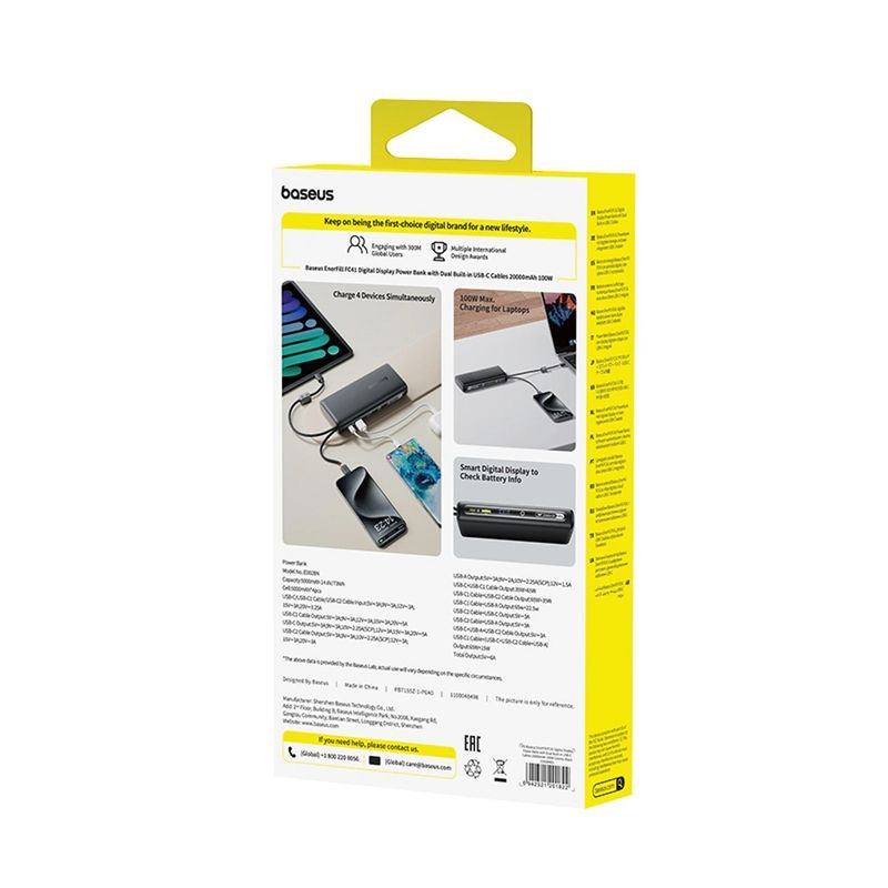 Laptop, Telefoane si Tablete - Telefoane mobile si accesorii - Accesorii Telefoane - Baterii externe - Acumulator extern Baseus EnerFill FC41 20.000 mAh, 100W, Digital Display, cablu USB-C inclus, Negru - Infinity.ro