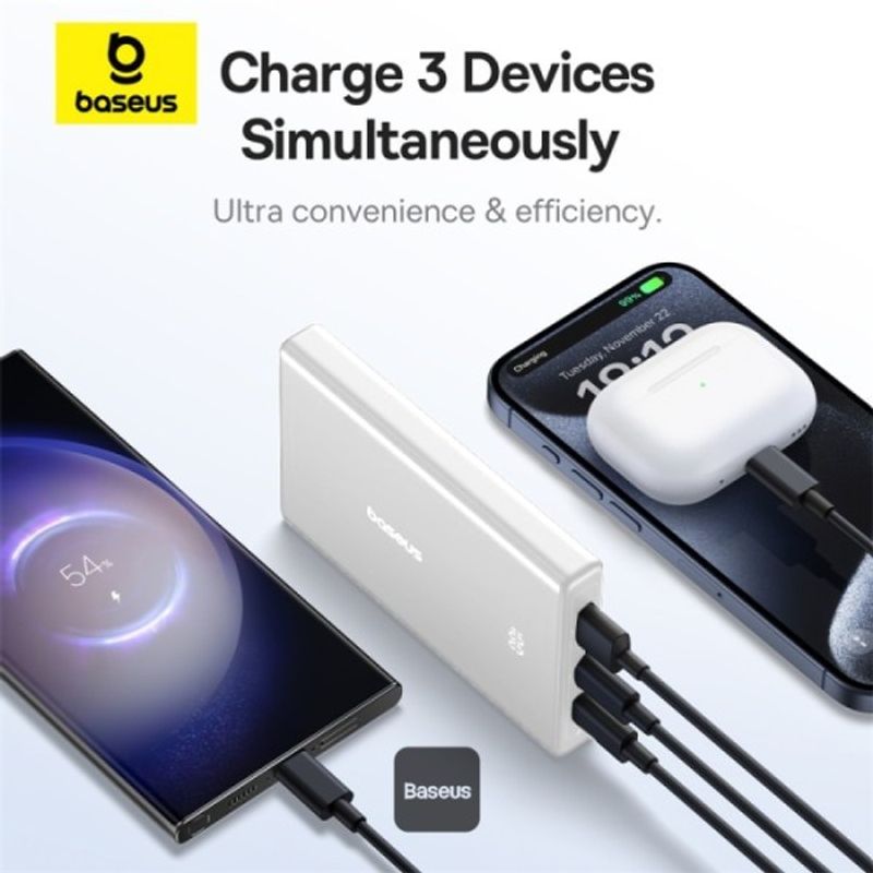 Laptop, Telefoane si Tablete - Telefoane mobile si accesorii - Accesorii Telefoane - Baterii externe - Acumulator extern Baseus PicoGo 10.000 mAh, 20W, Digital Display, 2x USB-C, 1x USB-A, Alb - Infinity.ro