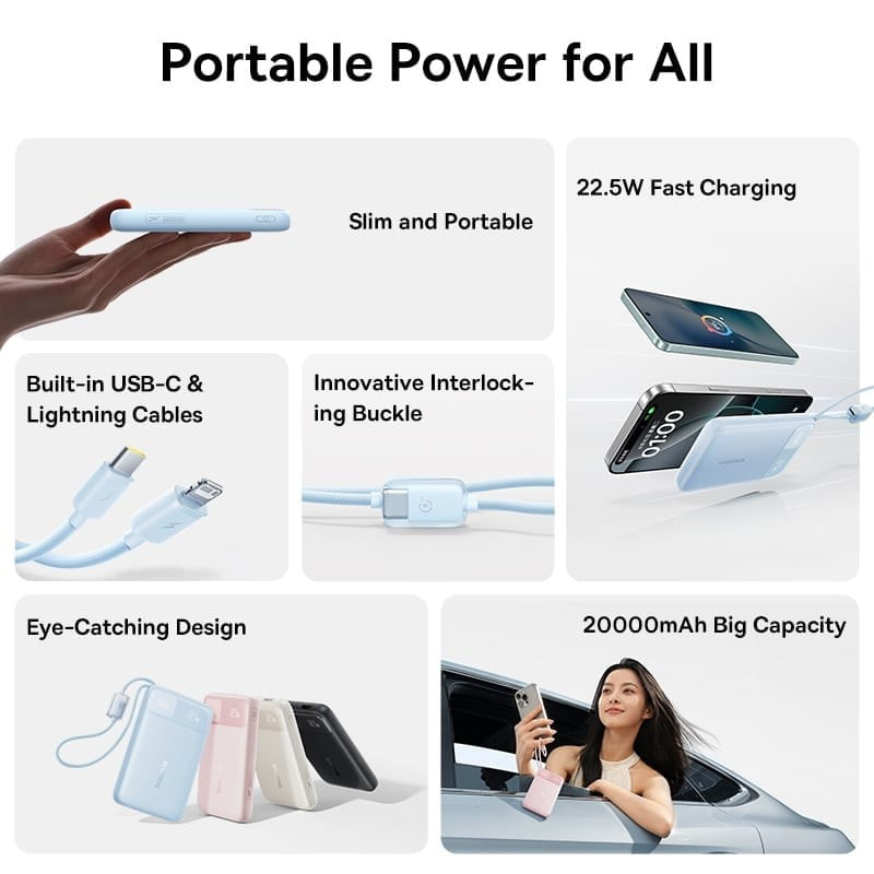 Laptop, Telefoane si Tablete - Telefoane mobile si accesorii - Accesorii Telefoane - Baterii externe - Acumulator extern Baseus EnerFill FC11 10.000 mAh, 22.5W, USB-C, USB-A, cablu detasabil, Negru - Infinity.ro