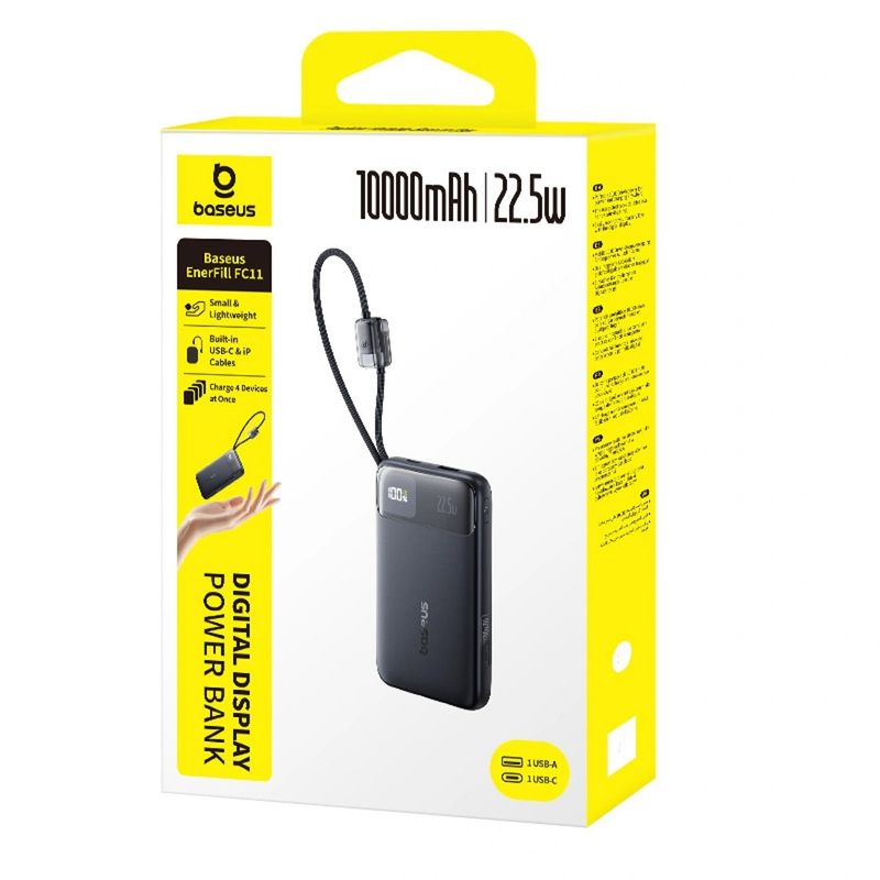Laptop, Telefoane si Tablete - Telefoane mobile si accesorii - Accesorii Telefoane - Baterii externe - Acumulator extern Baseus EnerFill FC11 10.000 mAh, 22.5W, USB-C, USB-A, cablu detasabil, Negru - Infinity.ro