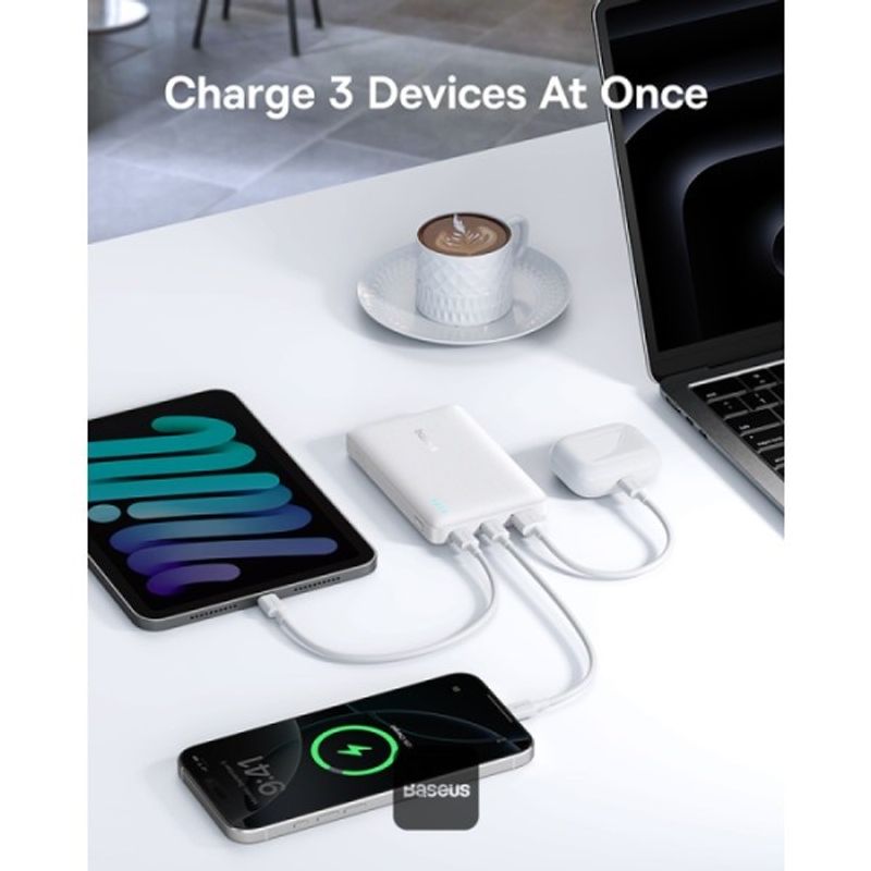 Laptop, Telefoane si Tablete - Telefoane mobile si accesorii - Accesorii Telefoane - Baterii externe - Acumulator extern Baseus EnerFill FP21 10.000 mAh, 22.5W, 2x USB-C, 1x USB-A, Alb - Infinity.ro