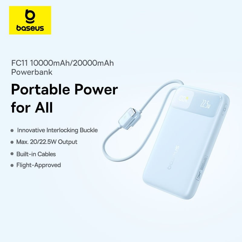 Laptop, Telefoane si Tablete - Telefoane mobile si accesorii - Accesorii Telefoane - Baterii externe - Acumulator extern Baseus EnerFill FC11 Digital Display 20.000 mAh, 22.5W, cablu USB-C si Lightning incorporat, Albastru - Infinity.ro