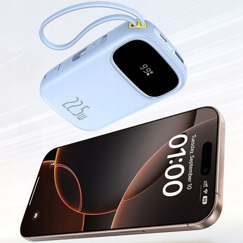 Laptop, Telefoane si Tablete - Telefoane mobile si accesorii - Accesorii Telefoane - Baterii externe - Acumulator extern Baseus EnerFill FC31 Digital Display 20.000 mAh, 22.5W, cablu USB-C si Lightning incorporat, Albastru - Infinity.ro