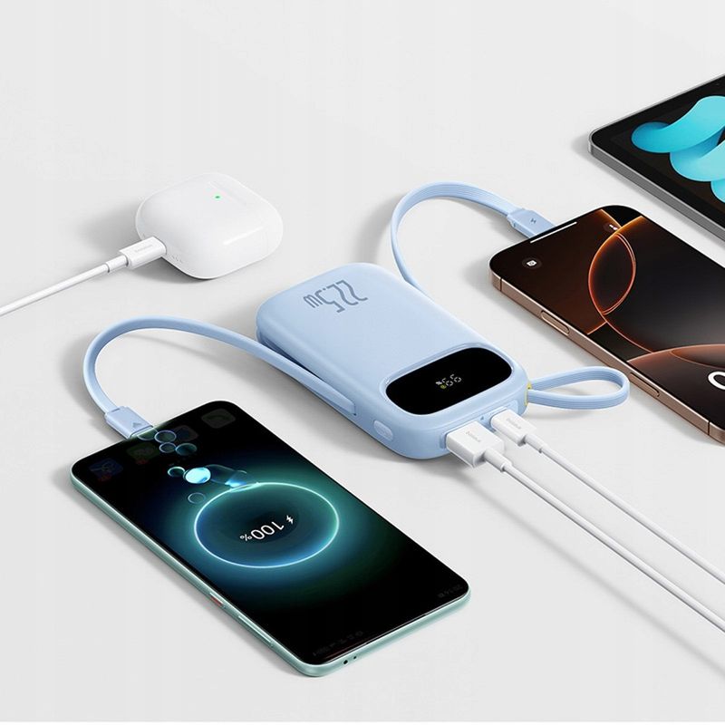 Laptop, Telefoane si Tablete - Telefoane mobile si accesorii - Accesorii Telefoane - Baterii externe - Acumulator extern Baseus EnerFill FC31 Digital Display 20.000 mAh, 22.5W, cablu USB-C si Lightning incorporat, Albastru - Infinity.ro