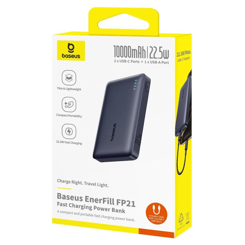 Laptop, Telefoane si Tablete - Telefoane mobile si accesorii - Accesorii Telefoane - Baterii externe - Power Bank BASEUS 10000 mAh 22.5W + cablu Type-C - Type-C, EnerFill FP21 - Infinity.ro