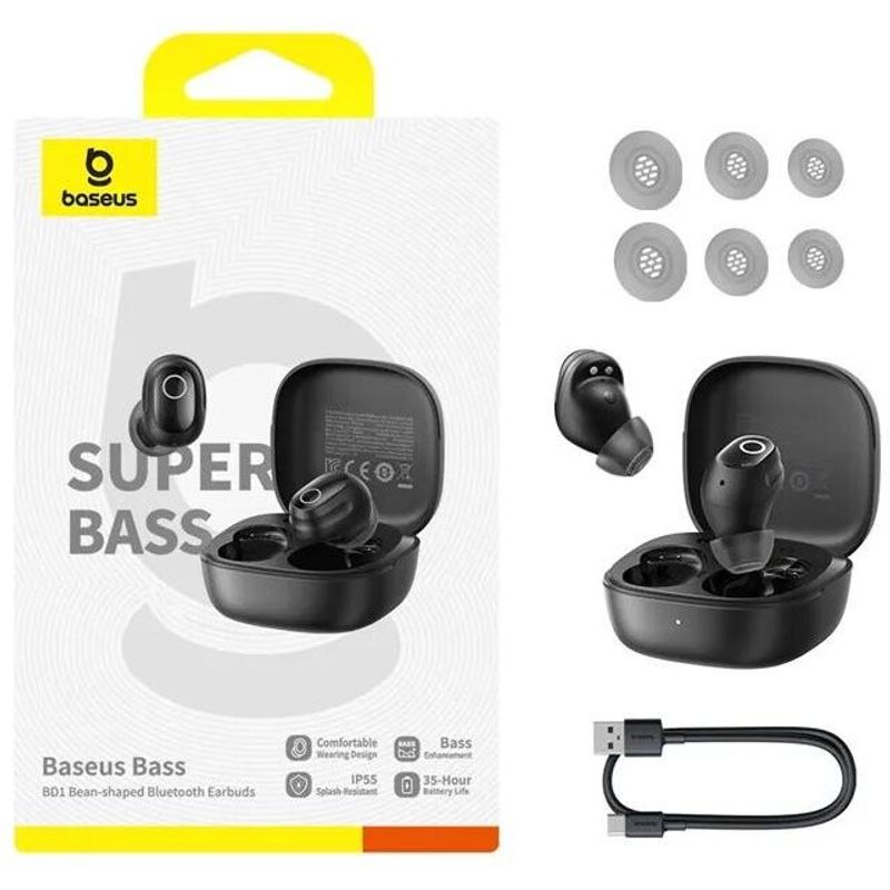 TV, Audio-Video si Foto - Portabile audio - Casti audio - Casti True Wireless Baseus Bass BD1, Autonomie 35 de ore, Bluetooth 5.4, IP55, Negru - Infinity.ro
