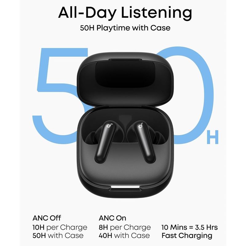 TV, Audio-Video si Foto - Portabile audio - Casti audio - Casti True Wireless Anker Soundcore R60i, ANC, Hi-Res Sound, Autonomie 50 ore, IP55, Bluetooth 6.1, Negru - Infinity.ro