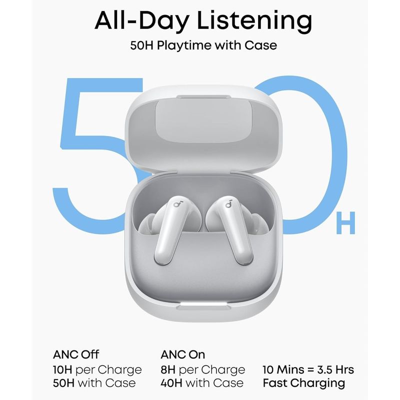 TV, Audio-Video si Foto - Portabile audio - Casti audio - Casti True Wireless Anker Soundcore R60i, ANC, Hi-Res Sound, Autonomie 50 ore, IP55, Bluetooth 6.1, Alb - Infinity.ro